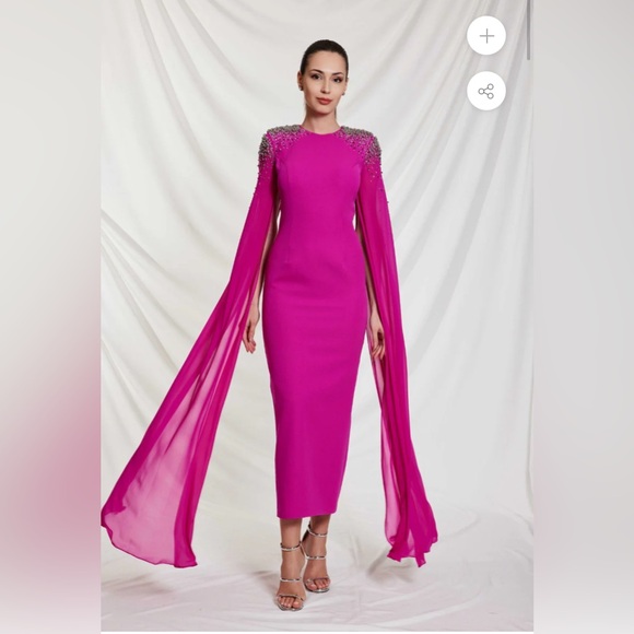 Women Fuchsia Cape Maxi Dress - Picture 5 of 6